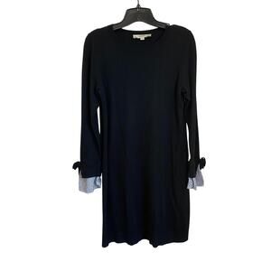 Loft Black Preppy Sweater Dress with Shirt Style Sleeves Wool Blend Size S